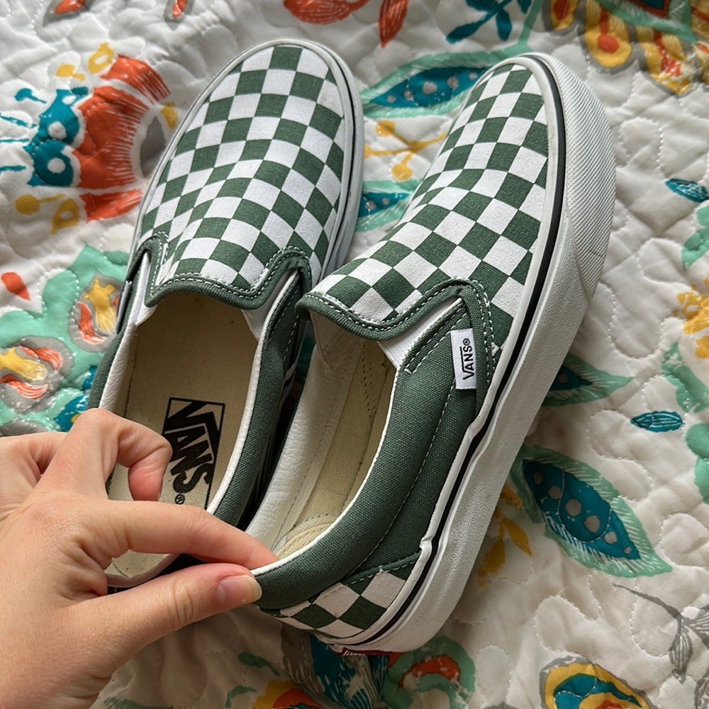 NWOT Slip-On Vans- Green and White